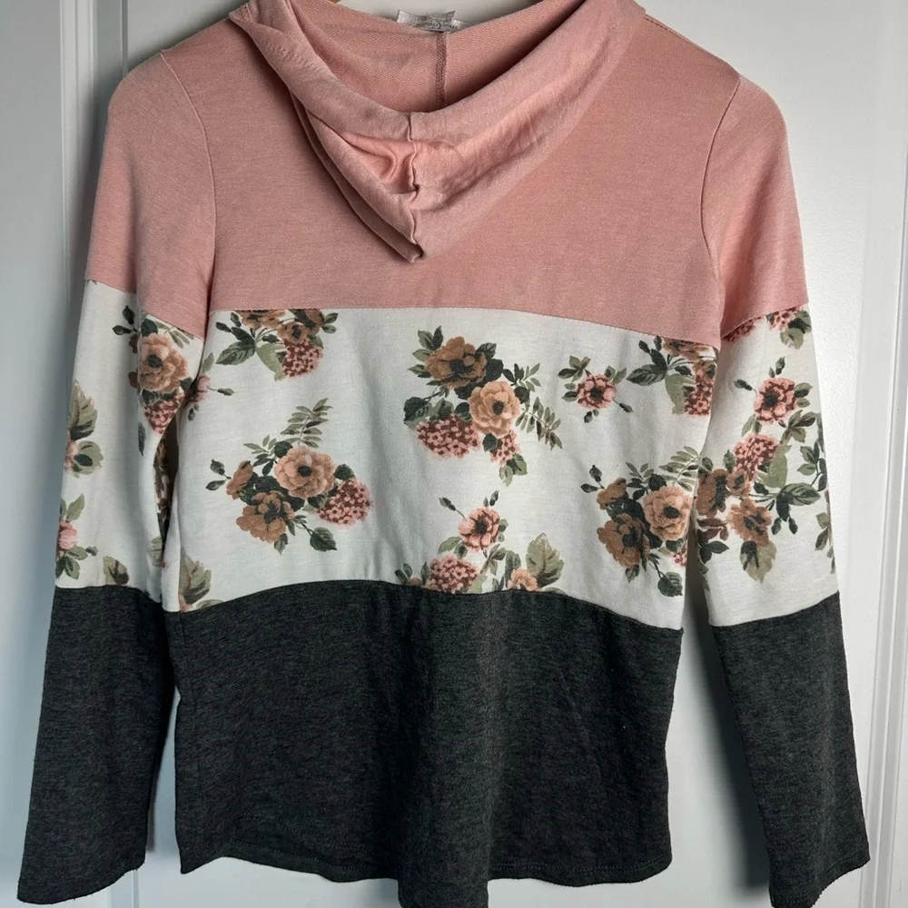 Floral Pink and Gray Kids Hoodie
